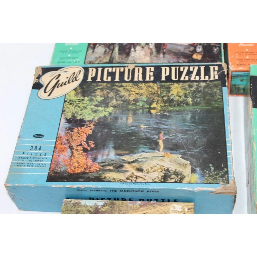 Lot of 7 Wonder Guild Variety Puzzles Vintage Fishing Fall Pasture Beagle Puppy